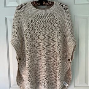 NWT Talbots Poncho, Loose Knit, Tan Marled Color, Size Medium